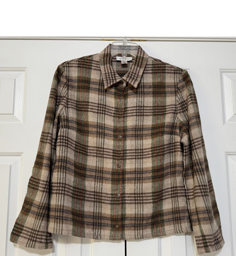 Women's Evan-Picone Plaid Wool Blend Long Sleeve Field Jacket